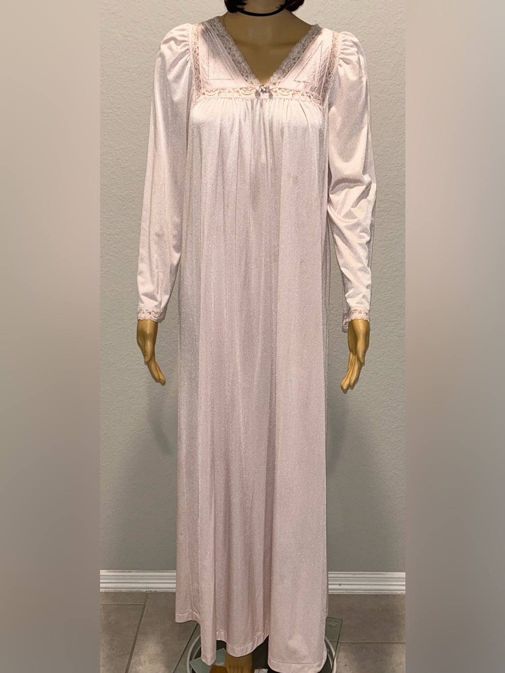 Long Lace-Trim Nightgown in Soft Pink